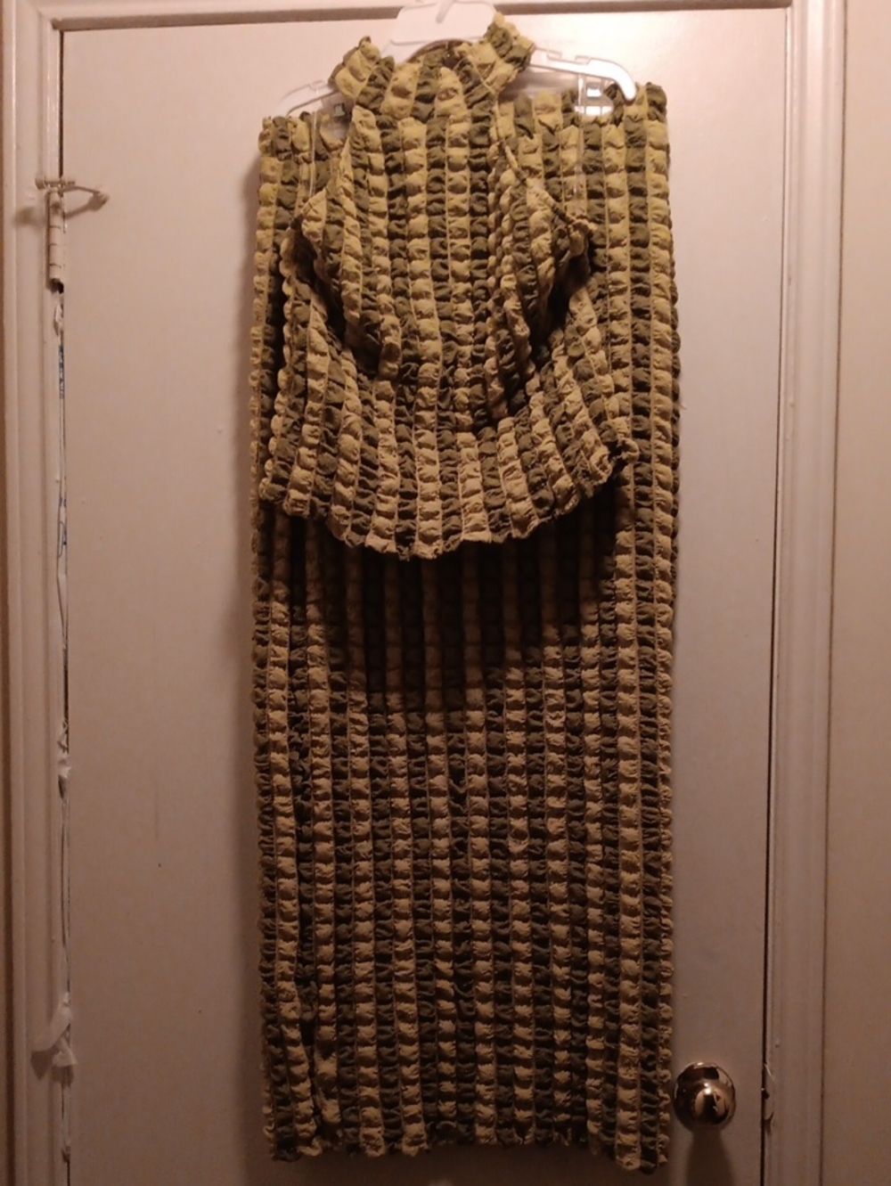 2pc Textured Olive Green Maxi Skirt And Halter
